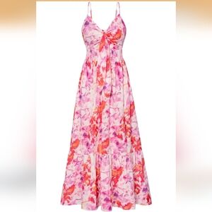 Grace Karin Pink & Purple Floral Spaghetti Strap Maxi Dress Sz S